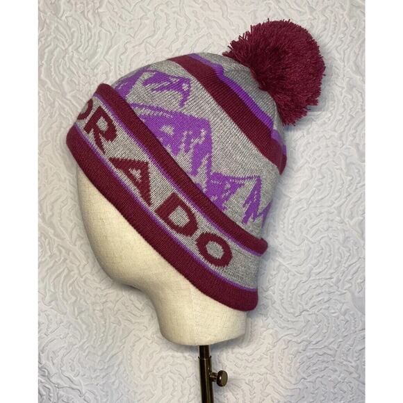 Colorado Beanie Pom Pom Maroon purple Acrylic One Size Fits Most - Picture 5 of 15